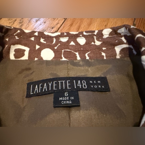 Lafayette 148 Blazer Women's Size 6 Brown Ivory Jacket 3/4 Sleeve Button Cotton - Picture 8 of 15